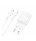 Набор СЗУ 110-240V HOCO C96A+ кабель Lighting, 1xUSB, 2.1A, кабель 1м, White, Blister