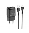 Набор СЗУ 110-240V HOCO C96A+ кабель Lighting, 1xUSB, 2.1A, кабель 1м, Black, Blister
