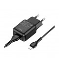 Набор СЗУ 110-240V HOCO C96A+ кабель Lighting, 1xUSB, 2.1A, кабель 1м, Black, Blister