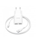 Набор СЗУ 110-240V HOCO C88A + кабель Micro, 2xUSB, 2.4A, кабель 1м, White, Box