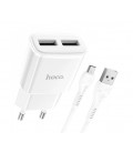 Набор СЗУ 110-240V HOCO C88A + кабель Micro, 2xUSB, 2.4A, кабель 1м, White, Box
