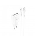 Набор СЗУ 110-240V HOCO C88A + кабель Micro, 2xUSB, 2.4A, кабель 1м, White, Box
