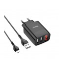 Набор СЗУ 110-240V HOCO C86A + кабель Micro, 2xUSB, 2.4A, кабель 1м, Black, Box