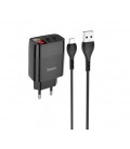 Набор СЗУ 110-240V HOCO C86A + кабель Micro, 2xUSB, 2.4A, кабель 1м, Black, Box