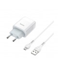 Набор СЗУ 110-240V HOCO C73A+ кабель Micro, 2xUSB, 2.4A, кабель 1м, White, Blister
