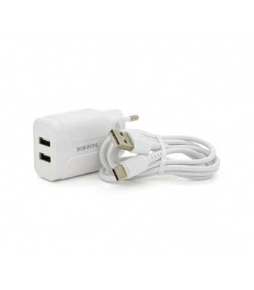 Набор BOROFONE BA37A СЗУ 2xUSB+ кабель Type-C, 2.4A, 1м, White, Box