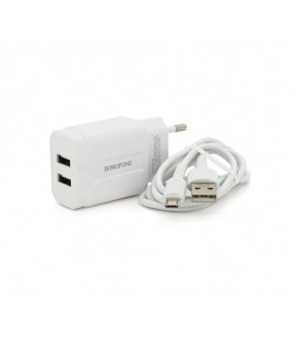 Набор BOROFONE BA37A СЗУ 2xUSB+ кабель Micro, 2.4A, 1м, White, Box