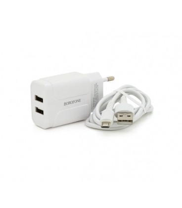 Набор BOROFONE BA37A СЗУ 2xUSB+ кабель Micro, 2.4A, 1м, White, Box
