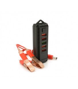 Портативный HUB ZS-11-2 с крокодилами на 4*USB2.0+USB3.0, питание 12В, Black, Box