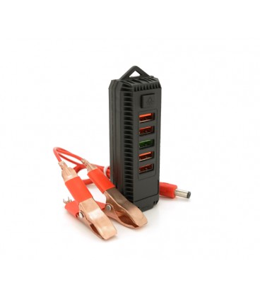 Портативный HUB ZS-11-2 с крокодилами на 4*USB2.0+USB3.0, питание 12В, Black, Box