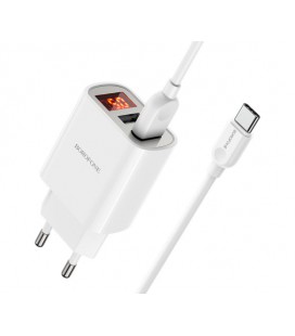 Набор BOROFONE BA58A СЗУ 2xUSB, LED + кабель Type-C, 2.4A, 1м, White, Box