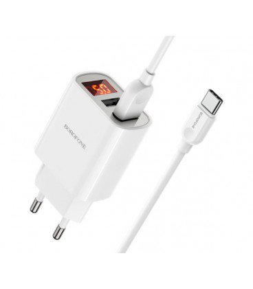 Набор BOROFONE BA58A СЗУ 2xUSB, LED + кабель Type-C, 2.4A, 1м, White, Box