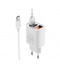 Набор BOROFONE BA58A СЗУ 2xUSB, LED + кабель Type-C, 2.4A, 1м, White, Box