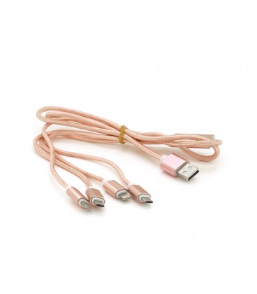 Кабель USB 2.0 DATA CABLE 2Lightning/2microUSB, 1.0м, круглый, Pink, Box