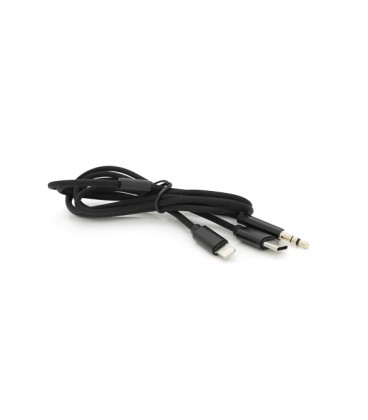 Переходник KIN KY-233 Jack 3.5mm(M)&gt,Type-C(M) +Lighting(M), 110см, Black, Box