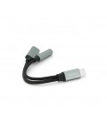 Переходник VEGGIEG TC-208 Type-C(M) &gt, Jack 3.5mm(F)+Type-C(F), 5см, Silver/Black, Пакет
