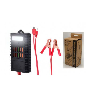 Портативный HUB ZS-09/2 с крокодилами на 10*USB2.0 (3A-5А), led, питание 12В, Black, Box