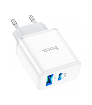 СЗУ HOCO C104A USB-C+USB, 110-240V, PD20W, QC3.0, White, Box