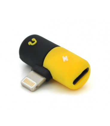 Переходник 2 в 1 Lighting(M) &gt, 2 x Lighting(F), Black/Yellow, Box