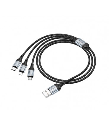 Кабель HOCO X102 USB-1 3 in 1 Micro / Iphone / Type-C, 2A, длина 1м, Black, Box
