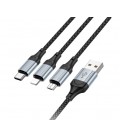 Кабель HOCO X102 USB-1 3 in 1 Micro / Iphone / Type-C, 2A, длина 1м, Black, Box