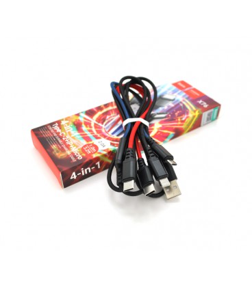 Кабель HOCO X76 USB-1 4 in 1 Micro / Iphone / 2*Type-C, 2A, длина 1м, Mix color, Box
