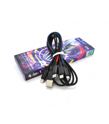 Кабель HOCO X76 USB-1 4 in 1 Micro / 2*Iphone / Type-C, 2A, длина 1м, Mix color, Box