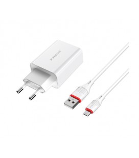 Набор BOROFONE BA21A СЗУ 1xUSB+ кабель MicroUSB, 2.4A, 1м, White, Blister