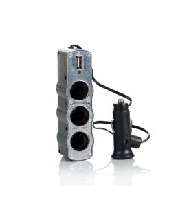 АЗУ разветвитель WEIFENG, 12V-3*12V+USB, Silver, Blister