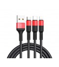 Кабель HOCO X26 USB-1 3 in 1 Micro / Iphone / Type-C, 2A, длина 1м, Black/Red, Box