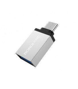 Переходник BOROFONE BV3 USB3.0(AF) OTG &gt, Type-C(M), Silver, Blister
