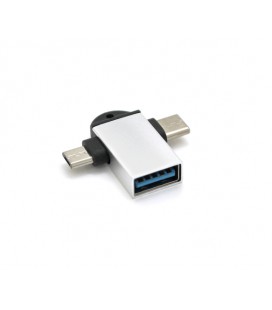 Переходник VEGGIEG TC-114 USB3.0(AF) OTG &gt, microUSB(M) + Type-C(M), Silver, Пакет