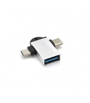 Переходник VEGGIEG TC-114 USB3.0(AF) OTG &gt, microUSB(M) + Type-C(M), Silver, Пакет