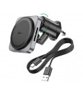 Автодержатель HOCO HW15+ Wireless Charging 15W, крепление на решетку, магнит, Black, Box