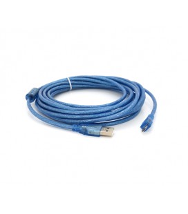 Кабель USB 2.0 (AM/Miсro 5 pin) 5м, прозрачный синий, Пакет