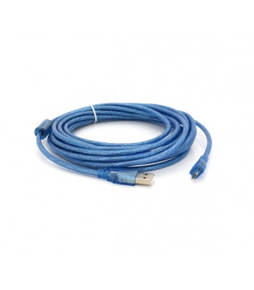 Кабель USB 2.0 (AM/Miсro 5 pin) 5м, прозрачный синий, Пакет
