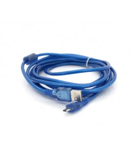 Кабель USB 2.0 (AM/Miсro 5 pin) 3м, прозрачный синий, Пакет