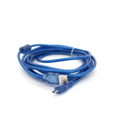 Кабель USB 2.0 (AM/Miсro 5 pin) 3м, прозрачный синий, Пакет