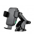 Автодержатель HOCO HW11+ Wireless Charging 15W, крепление на торпеду, зажим 50-90мм, Black, Box