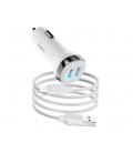 Набор АЗУ 12-24V HOCO Z40 + кабель Lighting, 2xUSB, 2.4A, кабель 1м, White, Box