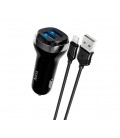 Набор АЗУ 12-24V HOCO Z40 + кабель Lighting, 2xUSB, 2.4A, кабель 1м, Black, Box