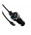 Набор АЗУ 12-24V HOCO Z40 + кабель Lighting, 2xUSB, 2.4A, кабель 1м, Black, Box