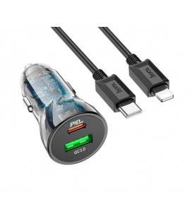 Набор АЗУ 12-24V HOCO Z47A + кабель Lighting, USB 3.0+USB-C, 3A, кабель 1м, Black, Box