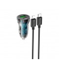 Набор АЗУ 12-24V HOCO Z47A + кабель Lighting, USB 3.0+USB-C, 3A, кабель 1м, Black, Box