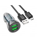 Набор АЗУ 12-24V HOCO Z47 + кабель Micro, 2xUSB 3.0, 2.4A, кабель 1м, Black, Box