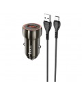 Набор АЗУ 12-24V HOCO Z46 + кабель Type-C, 1xUSB, 18W, кабель 1м, Black, Box