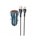 Набор АЗУ 12-24V HOCO Z46 + кабель Type-C, 1xUSB, 18W, кабель 1м, Blue, Box