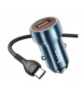 Набор АЗУ 12-24V HOCO Z46 + кабель Type-C, 1xUSB, 18W, кабель 1м, Blue, Box