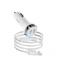 Набор АЗУ 12-24V HOCO Z40 + кабель Type-C, 2xUSB, 2.4A, кабель 1м, White, Box