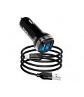 Набор АЗУ 12-24V HOCO Z40 + кабель Type-C, 2xUSB, 2.4A, кабель 1м, Black, Box